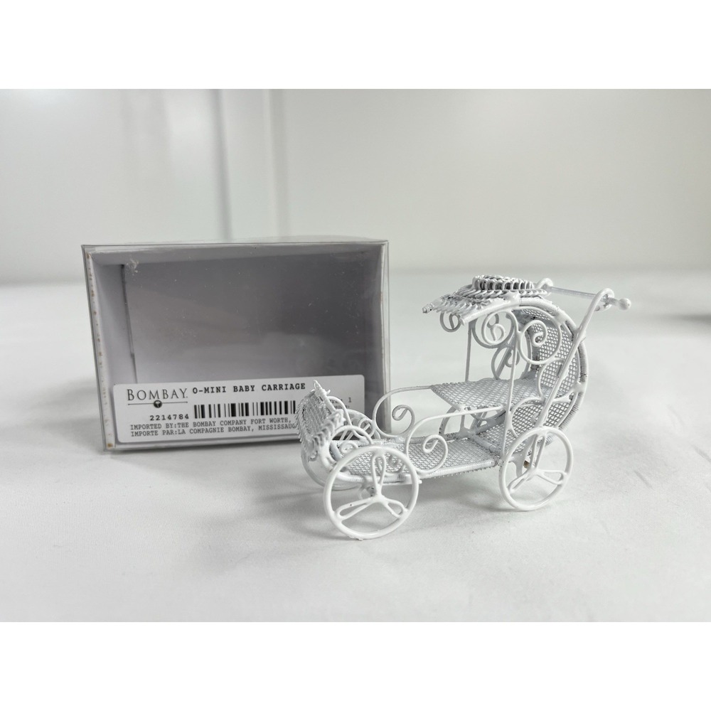 Vintage Bombay O-Mini 1:12 Metal Dollhouse Miniature Pram Carriage White w/ Box